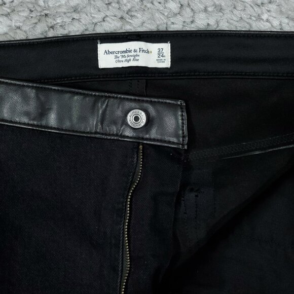 Abercrombie 90s Straight Ultra High Rise Denim Vegan Leather Split Jeans Size 24 - Picture 5 of 12